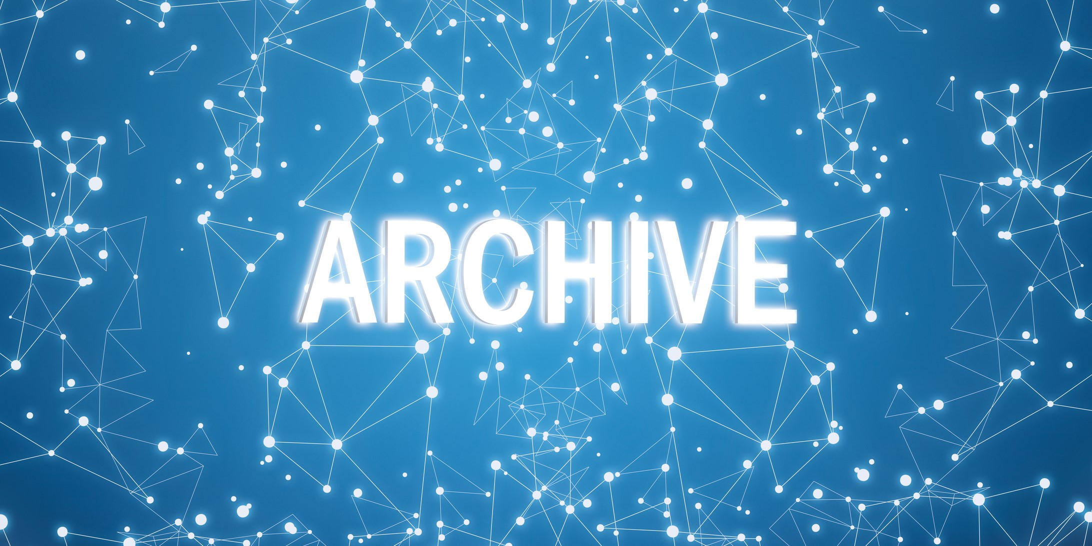 The word archive on digital interface and blue network background