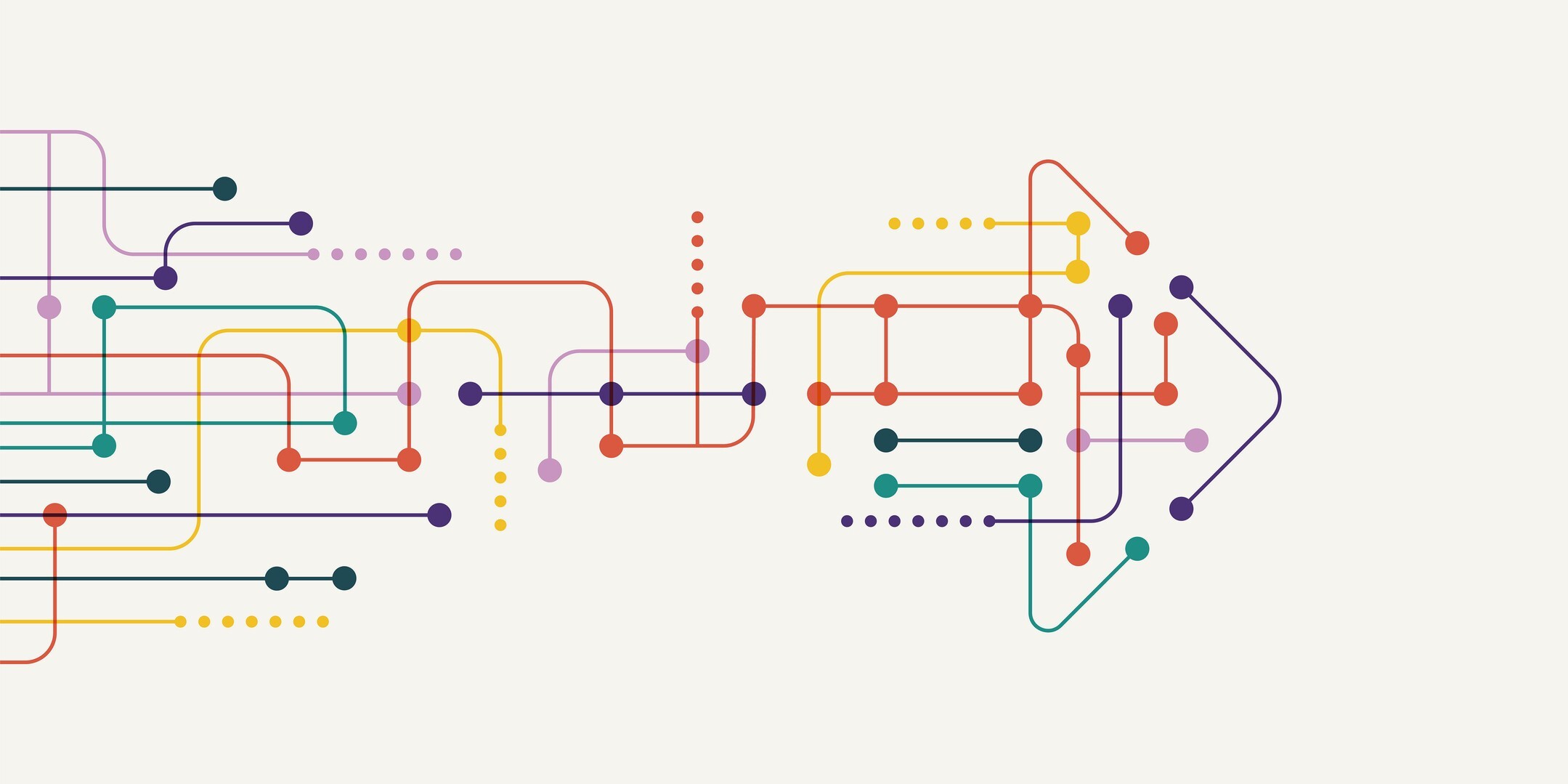 An abstract illustration of an arrow made up of dots and lines represents progress and a high-tech approach