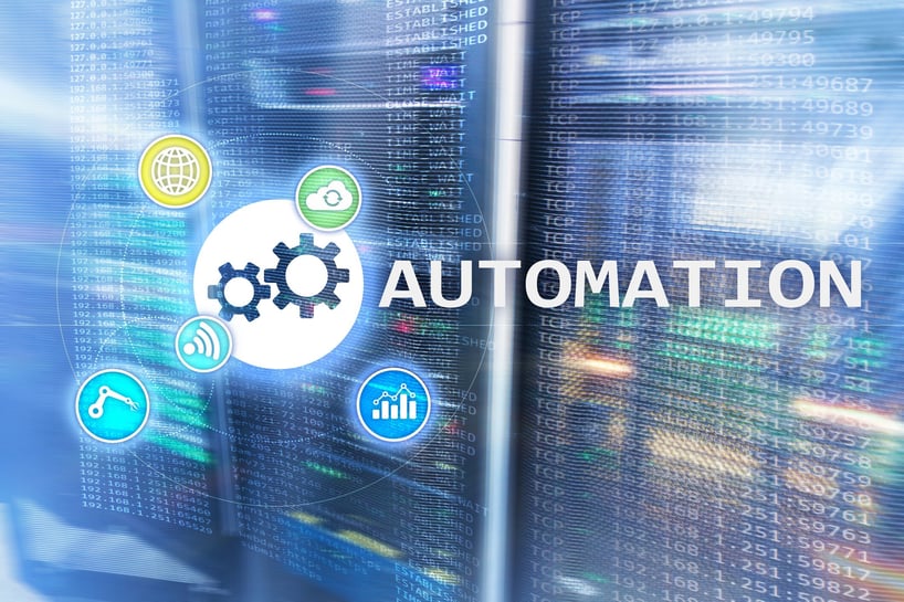 Automation of business processes concept on a server room background