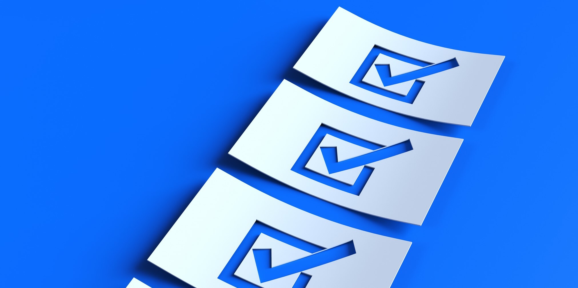 A checklist with blue checkmarks superimposed on a white background