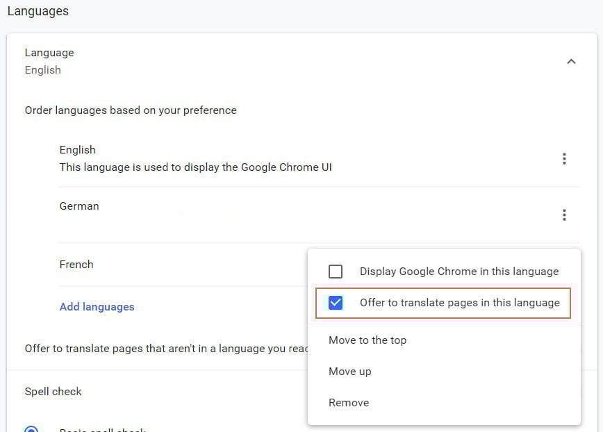 Chrome Language Options