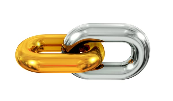 Eslabones entrelazados de oro y plata