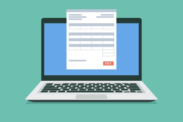 Laptop computer with electronic receipt or financial transaction, online payment confirmation concept