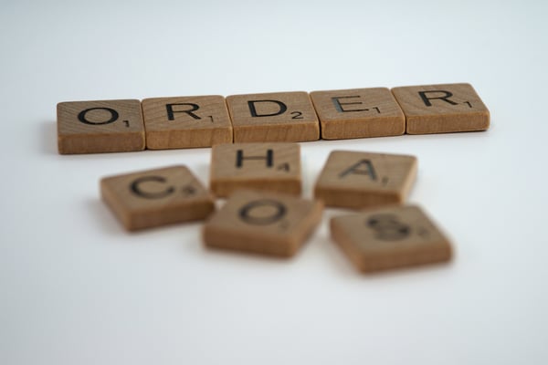 Order to chaos spelled out with Scrabble tiles