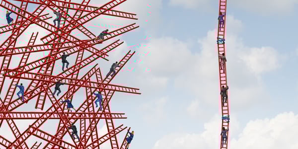 People climbing red ladders (1)