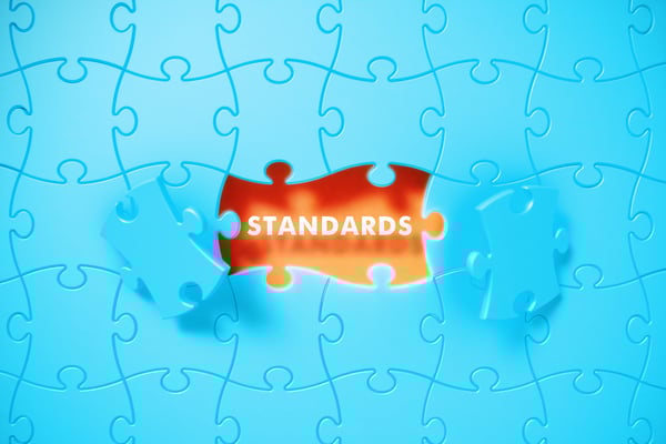 The word "standards" visualized in a puzzle