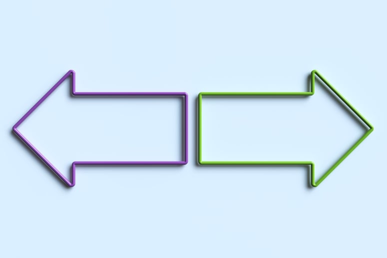 Two arrows pointing in opposite directions signifying two choices