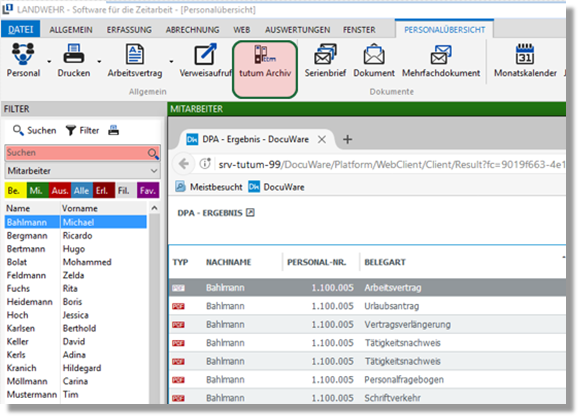 Aufruf der Personalakten aus L1